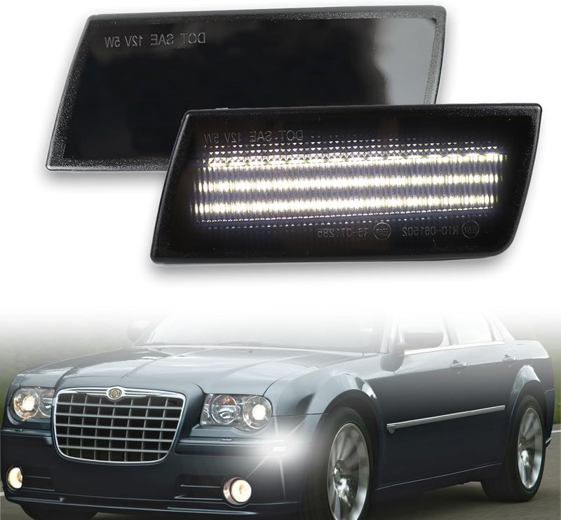 ZDEERAOTO 2pcs LED Front Fender Side Marker Lights Kit for Chrysler 300 2004-2014,Smoked Lens Side Bumper Marker Lamps,for Chrysler Amber LED Turn Signal Lamps (White Light) - Image 1
